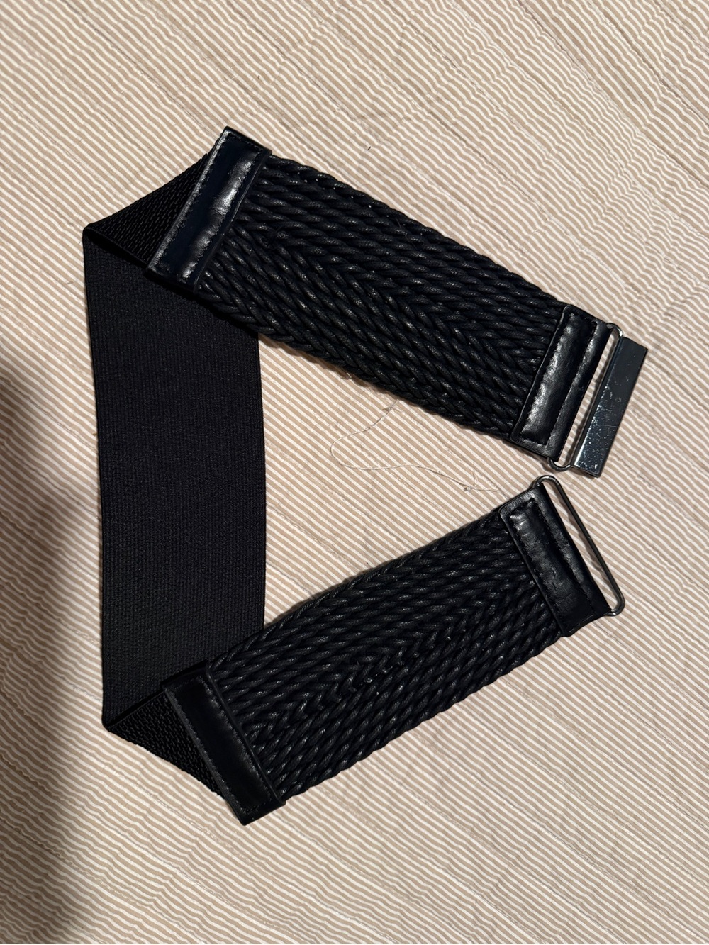 Black Braided Stretch Waist Belt with Metal Accents